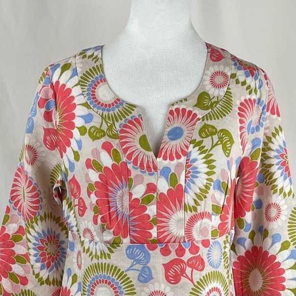 Boden  Orange Lime And Cream Floral 100% Linen CottageCore Dress NWOT - Picture 2 of 12